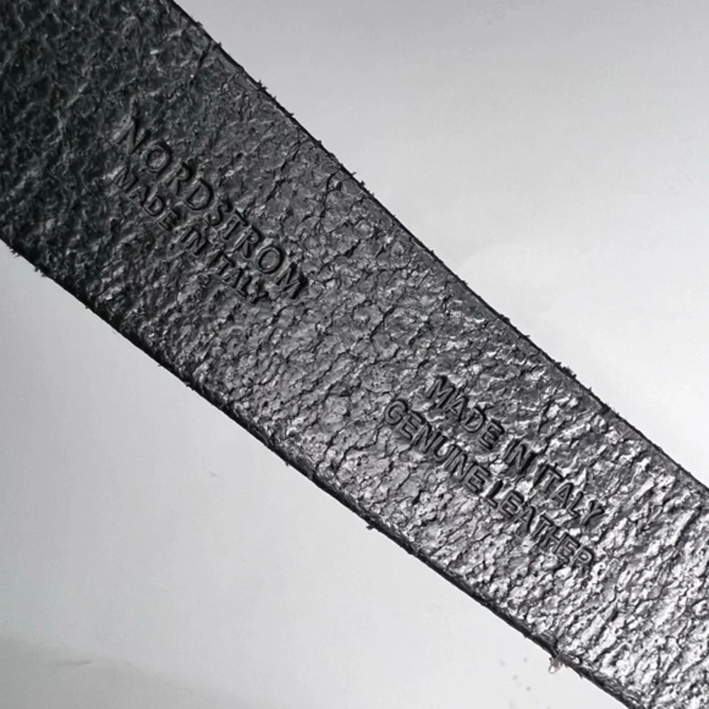 Vintage Nordstrom Ibel Pewter Buckle Black Leather Belt Made In Italy 32